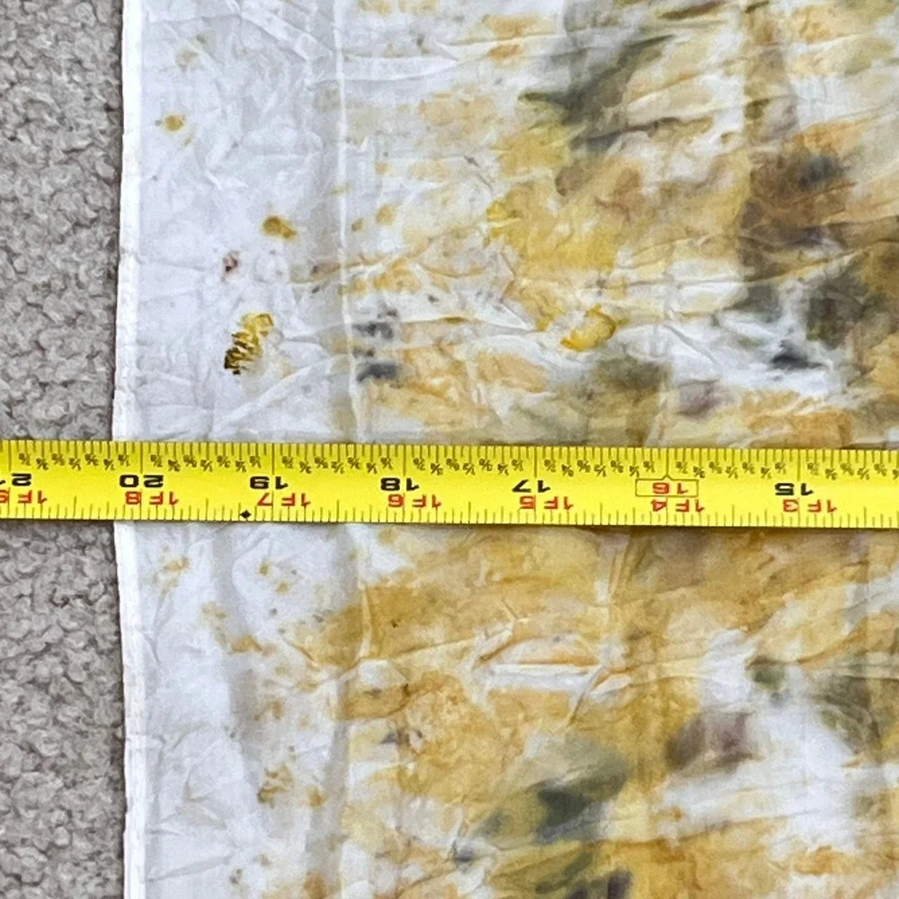 100% Silk Long Wrap Scarf Eco Dyed Botanical Print Mustard Yellow‎ Earthy Boho